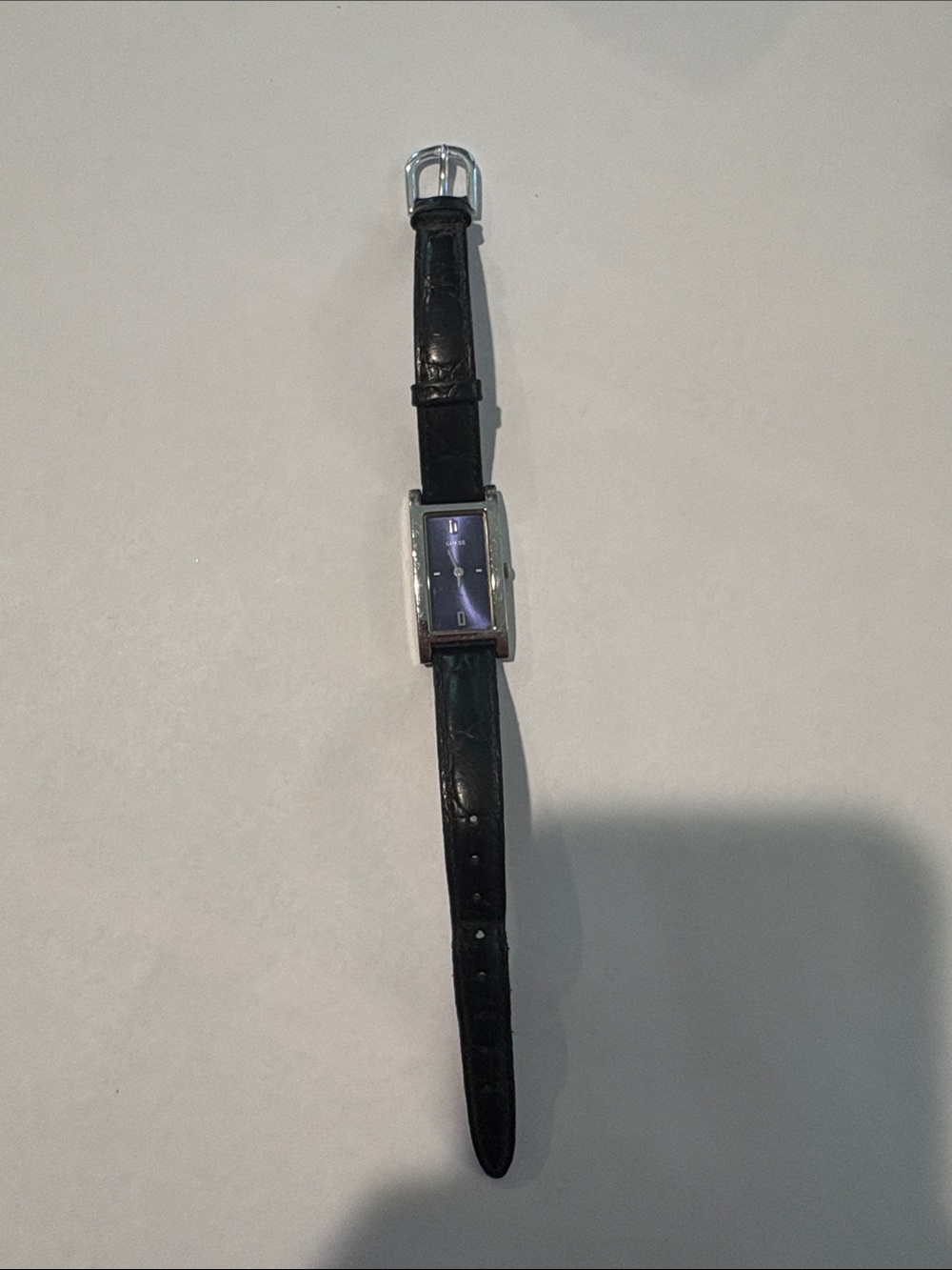Black Guess Leather Strap Rectangle Dial Watch - Classic Everyday Wear